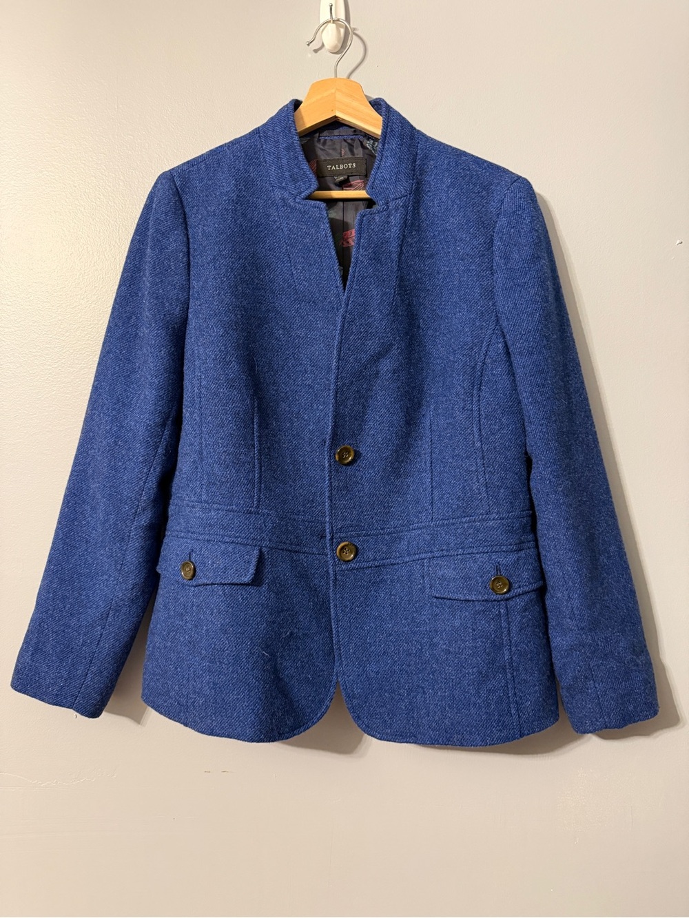 Talbots Royal Blue Stand-Collar Tailored Wool-Blend Blazer